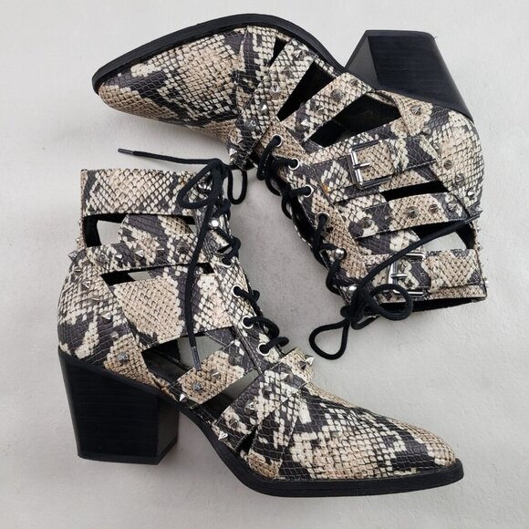 Sam Edelman Elana Studded Boot Womens 7.5 Beige Leather Snake Cut Out Ankle Heel - Picture 7 of 16